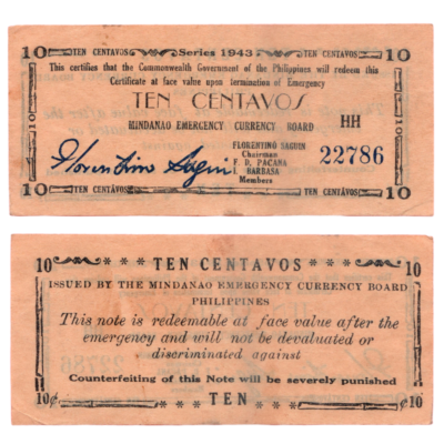10 Centavos Mindanao Emergency Currency Philippines 1943 Banknote