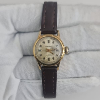 Vintage Cardinal Hand Winding 741 33 Stainless Steel Back Leather Stripes Wristwatch