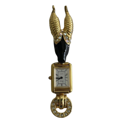 Forem Ornate Gold Tone Watch Brooch Quartz Hong Kong Vintage