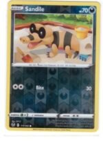 Sandile Pokémon card from the Silver Tempest expansion set.It is numbered 111/195 and features a reverse holofoil pattern.