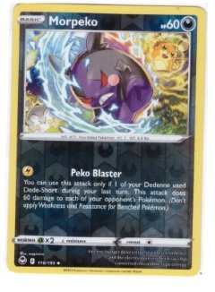 Morpeko card from the Pokémon TCG: Silver Tempest expansion, specifically number 116/195.Reverse holo card