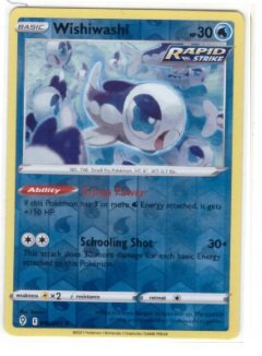 Wishiwashi card from the Pokémon TCG: Evolving Skies expansion, featuring the Rapid Strike style.It is identified as card number 046/203 and is a reverse holofoil variant.