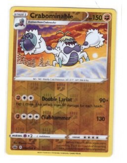 Crabominable card from the Pokémon TCG: Chilling Reign expansion, specifically card number 085/198. Reverse Holo version,