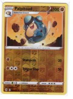 Palpitoad card from the Evolving Skies expansion set.It is a Reverse holo version,