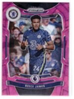 2021-22 Panini Prizm Premier League soccer card featuring Chelsea player Reece James.