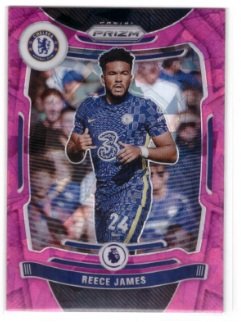 2021-22 Panini Prizm Premier League soccer card featuring Chelsea player Reece James.