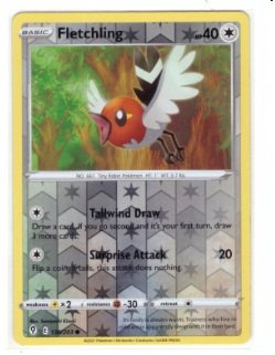 Fletchling Pokémon card (number 138/203) from the Sword & Shield—Evolving Skies expansion set.It is a Reverse Holo version,