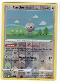 Castform #121/198 card from the Chilling Reign expansion.It features reverse holo foil