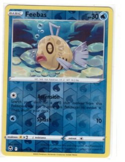 Feebas card from the Sword & Shield - Silver Tempest expansion.It is the Reverse Holo version
