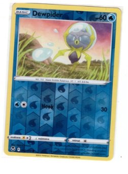 Dewpider card, specifically 047/195 from the Sword & Shield—Silver Tempest set.It is a Reverse Holo  card