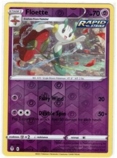 Floette card from the Pokemon TCG Evolving Skies expansion (072/203).It is a Reverse Holofoil version