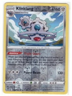 Klinklang reverse holo card from the Silver Tempest expansion.It is numbered 125/195 and features a rare rarity symbol.