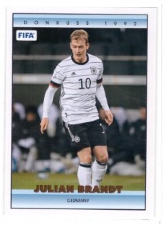 Julian Brandt featured on a 2022-23 Panini Donruss FIFA Soccer card, specifically part of the "1992 Donruss Tribute" insert set.