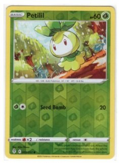 Petilil (009/203) card from the Sword & Shield—Evolving Skies expansion.It is a Reverse Holo version,