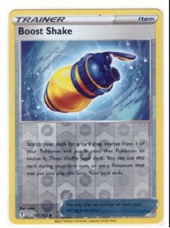 Boost Shake Trainer-Item card from the Pokémon TCG Evolving Skies set.It is a Reverse Holo variant,
