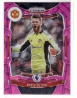 This is a 2021-22 Panini Prizm Premier League David de Gea #271 soccer card featuring a distinct Pink Wave Prizm parallel