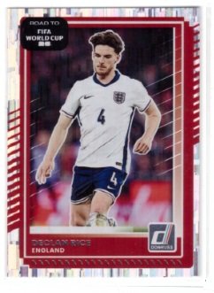 Panini Donruss Road to FIFA World Cup trading card featuring English footballer Declan Rice.