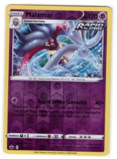 Malamar card from the Pokémon Trading Card Game.It is part of the Chilling Reign set, numbered 070/198.