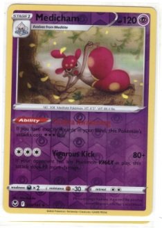 Medicham card from the Silver Tempest expansion set.It is numbered 073/195 and features a Rare Holo variant.