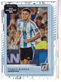 2023-24 Donruss Soccer trading card featuring Thiago Almada for Argentina.