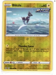 Pokémon Trading Card featuring Blitzle from the Sword & Shield—Chilling Reign expansion.Card Details: This is card number 050/198, identified as a "Rapid Strike" style card.
