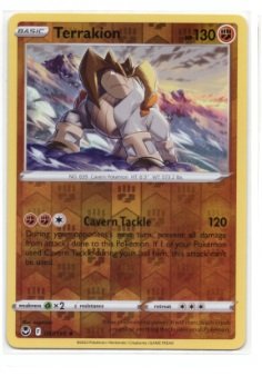 Terrakion card (#097/195) from the Pokémon TCG Silver Tempest expansion.The card is a Holo Rare variant.