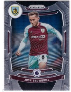 2021-22 Panini Prizm Premier League trading card featuring Burnley midfielder Josh Brownhill.