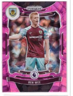 2021-22 Panini Prizm Premier League #63 Ben Mee trading card, specifically the Pink Ice Prizm parallel version.
