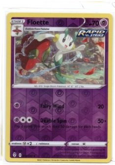 Floette card from the Evolving Skies expansion set.It is numbered 072/203 and features a Reverse Holofoil treatment.