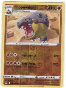 Hippowdon card (number 085/203) from the Sword & Shield—Evolving Skies expansion.It is a reverse holo variant,
