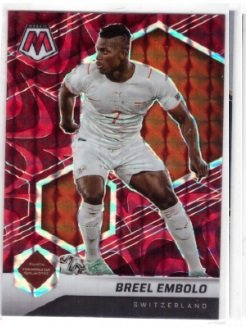 2021-22 Panini Mosaic FIFA Road to World Cup Breel Embolo card features a distinctive red Prizm parallel finish