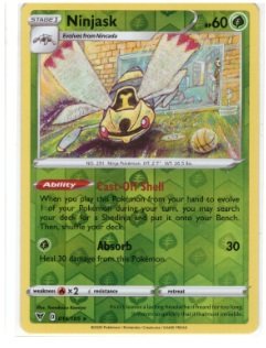 Ninjask card from the Sword & Shield—Vivid Voltage expansion.It is identified by card number 014/185.The card features reverse holofoil printing,