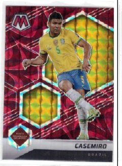 2021-22 Panini Mosaic Road to FIFA World Cup #157 Casemiro soccer card features a vibrant red parallel design.