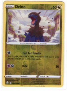 Deino card from the Pokémon TCG: Evolving Skies expansion.It is identified as card #113/203.Reverse Holo