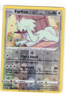 Furfrou card from the Pokémon Chilling Reign set, numbered 126/198.It is a reverse holo version