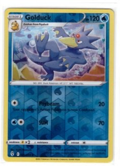 Golduck card from the Pokémon TCG: Evolving Skies set.It is specifically the Reverse Holofoil version, numbered 025/203.