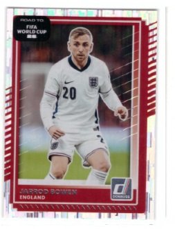 Jarrod Bowen 2026 Panini Donruss Road to FIFA World Cup card with a red border.