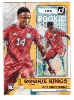 2022-23 Panini Donruss Soccer "Rookie Kings" insert card featuring Colombian player Luis Sinisterra