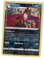 Thievul card from the Pokémon Sword & Shield: Evolving Skies expansion.It is identified as card number 105/203 and is a Reverse Holo Rare variant.