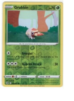 Grubbin Pokémon card from the Fusion Strike set, numbered 18/264 Reverse Holo