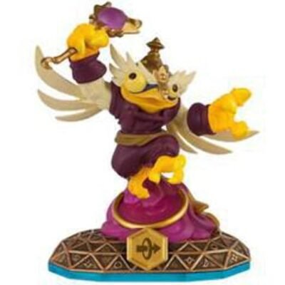 Hoot-Loop-figure-from-the-Skylanders-Swap-Force-series-which-features-a-distinct-yellow-snake-like-tail-and-a-golden-helmet-with-an-owl-like-mask.