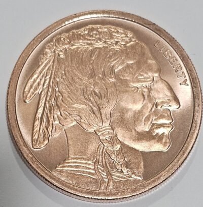 1 oz .999 pure copper round featuring a replica design of the classic 1913 Indian Head (Buffalo)
