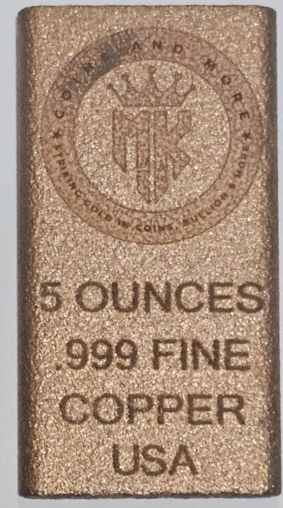 5-ounce .999 fine copper bullion bar marked "USA"