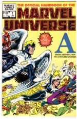 This image shows the cover of The Official Handbook of the Marvel Universe #1, published by Marvel Comics in January 1983