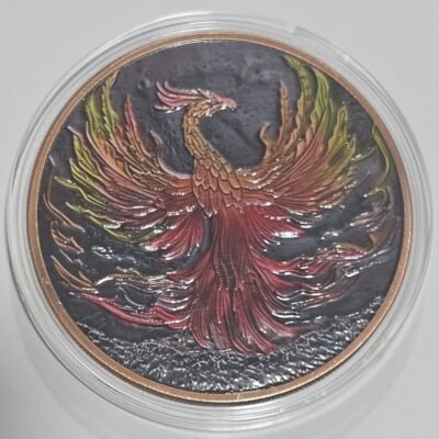 colorized Phoenix Rising 5 oz .999 fine copper round