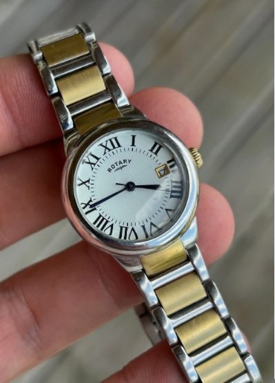 Rotary Watch Women Gold Silver Two Tone Quartz Swiss Movement 28mm New Battery