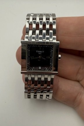 Tissot 1853 T-Trend Square Black Dial Quartz Watch Steel Bracelet Swiss Made