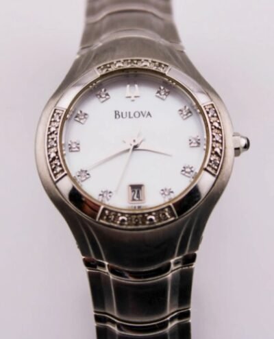 BULOVA MOTHER PEARL DIAMOND STEEL WATCH VINTAGE